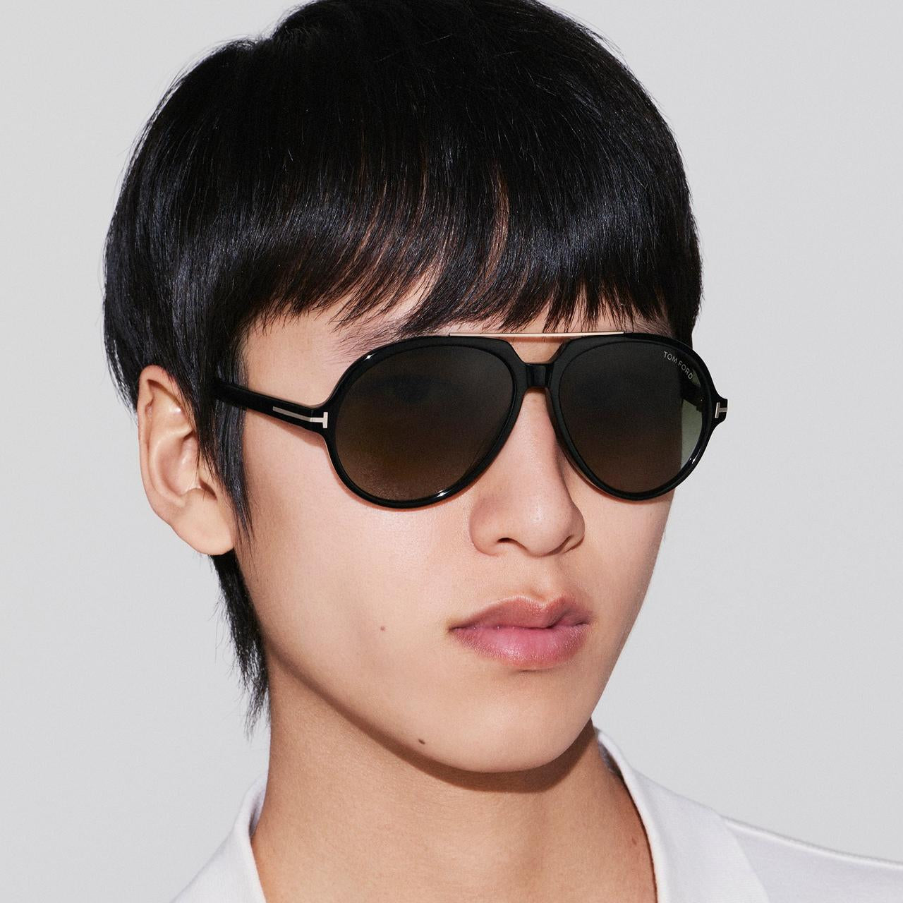 Tom Ford Women Round Frame Shiny Black Sunglasses