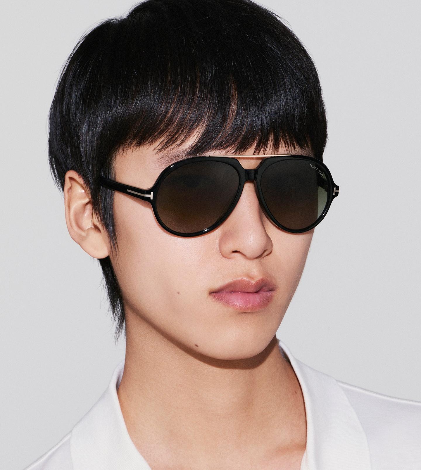 Tom Ford Men Pilot Frame Matt Shiny Black Sunglasse