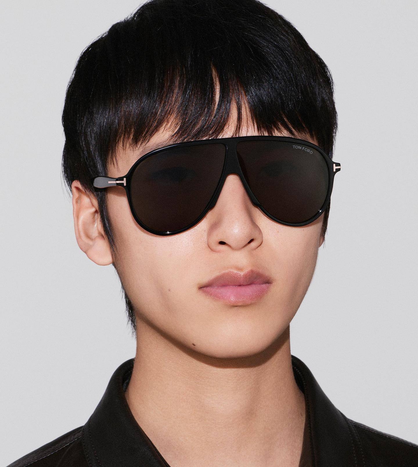 Tom Ford Men Mask Frame Shiny Matte Black Sunglasses