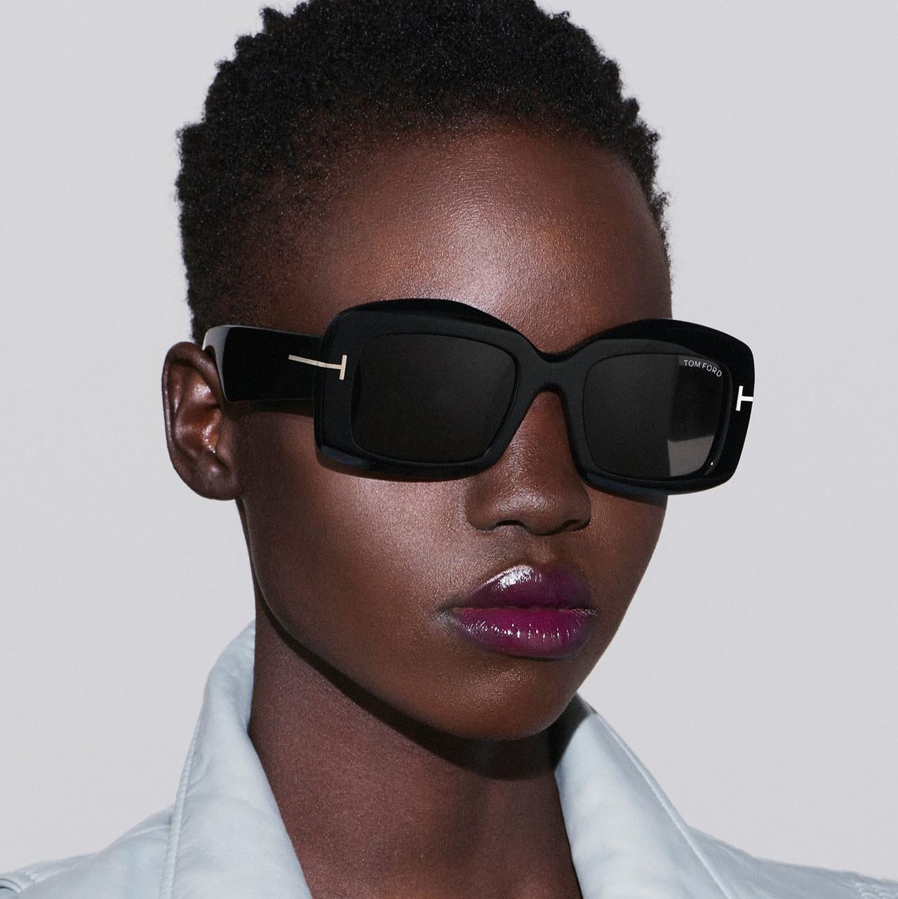 Tom Ford Women Square Frame Antique Black Sunglasses