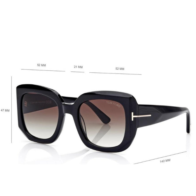 Tom Ford Women Square Frame Opaque Black Sunglasses