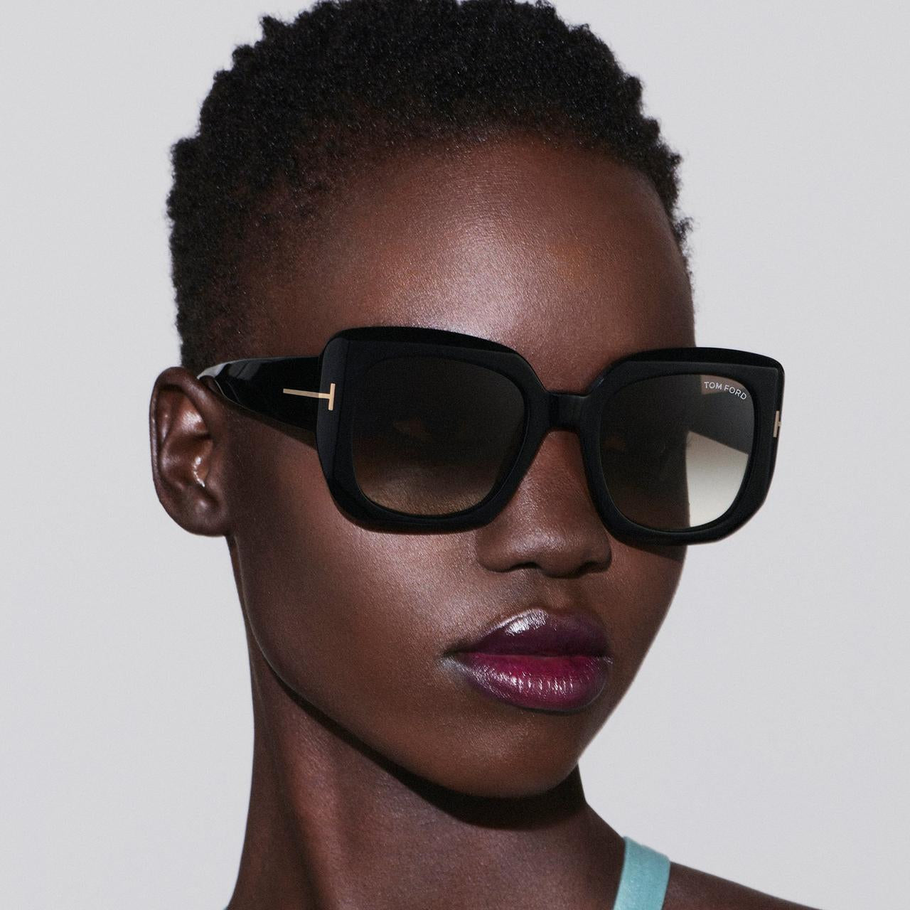 Tom Ford Women Square Frame Opaque Black Sunglasses