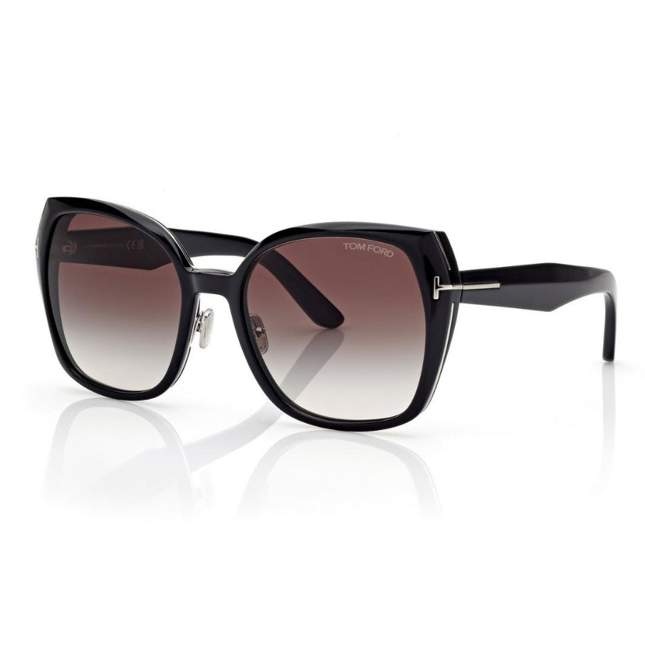 Tom Ford Women Cat Eye Frame Pure Black Sunglasses
