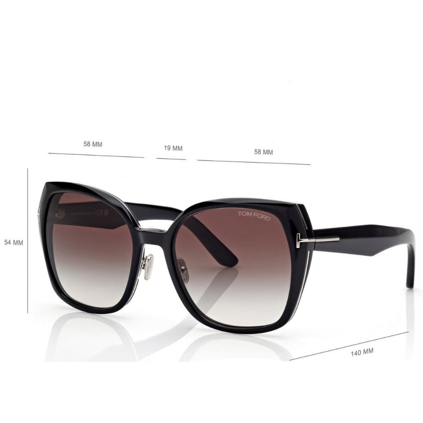 Tom Ford Women Cat Eye Frame Pure Black Sunglasses