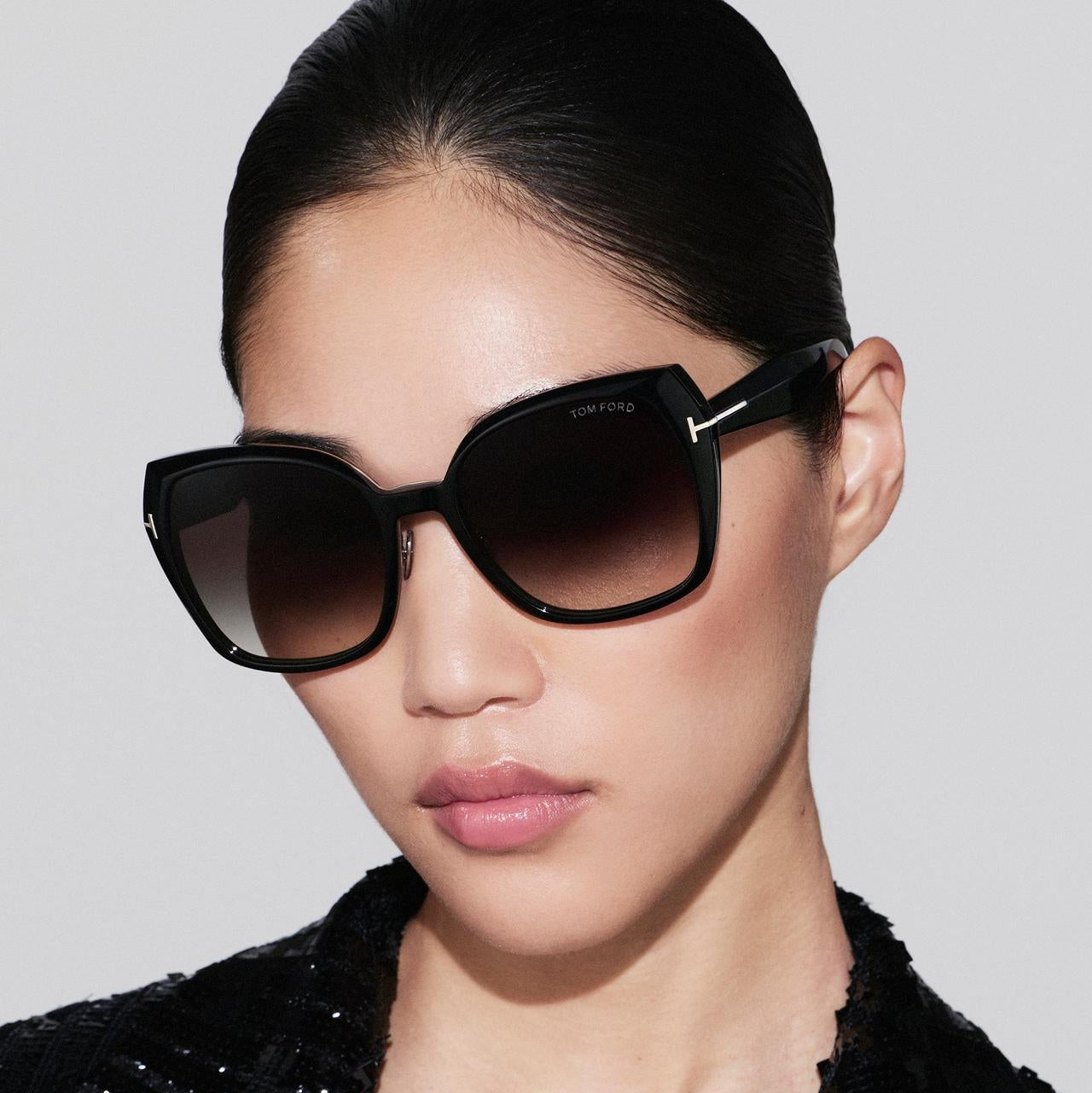 Tom Ford Women Cat Eye Frame Pure Black Sunglasses