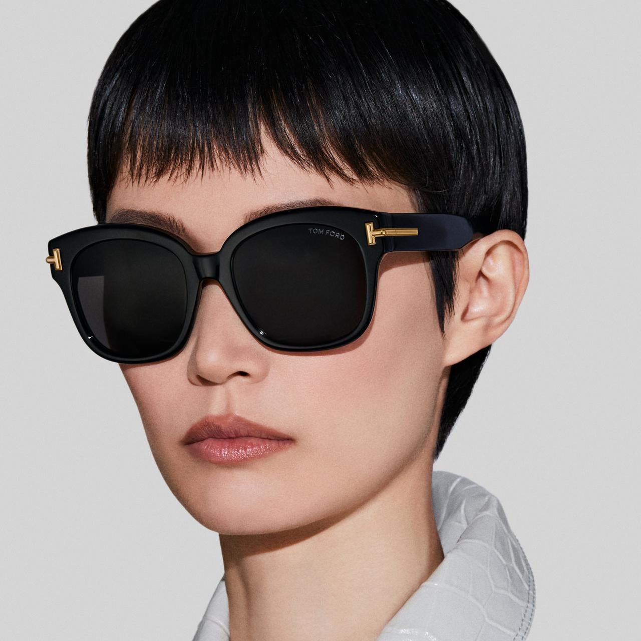 Tom Ford Women Square Frame Onyx Black Sunglasses