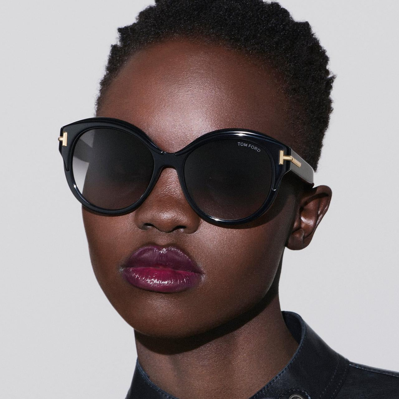 Tom Ford Women Round Frame Metallic Black Sunglasses