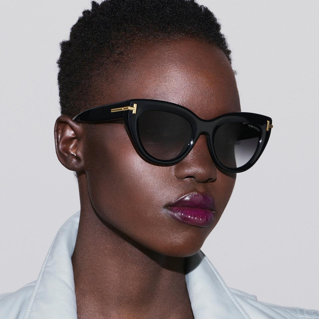 Tom Ford Women Cat-Eye Frame Shiny Black Sunglasses