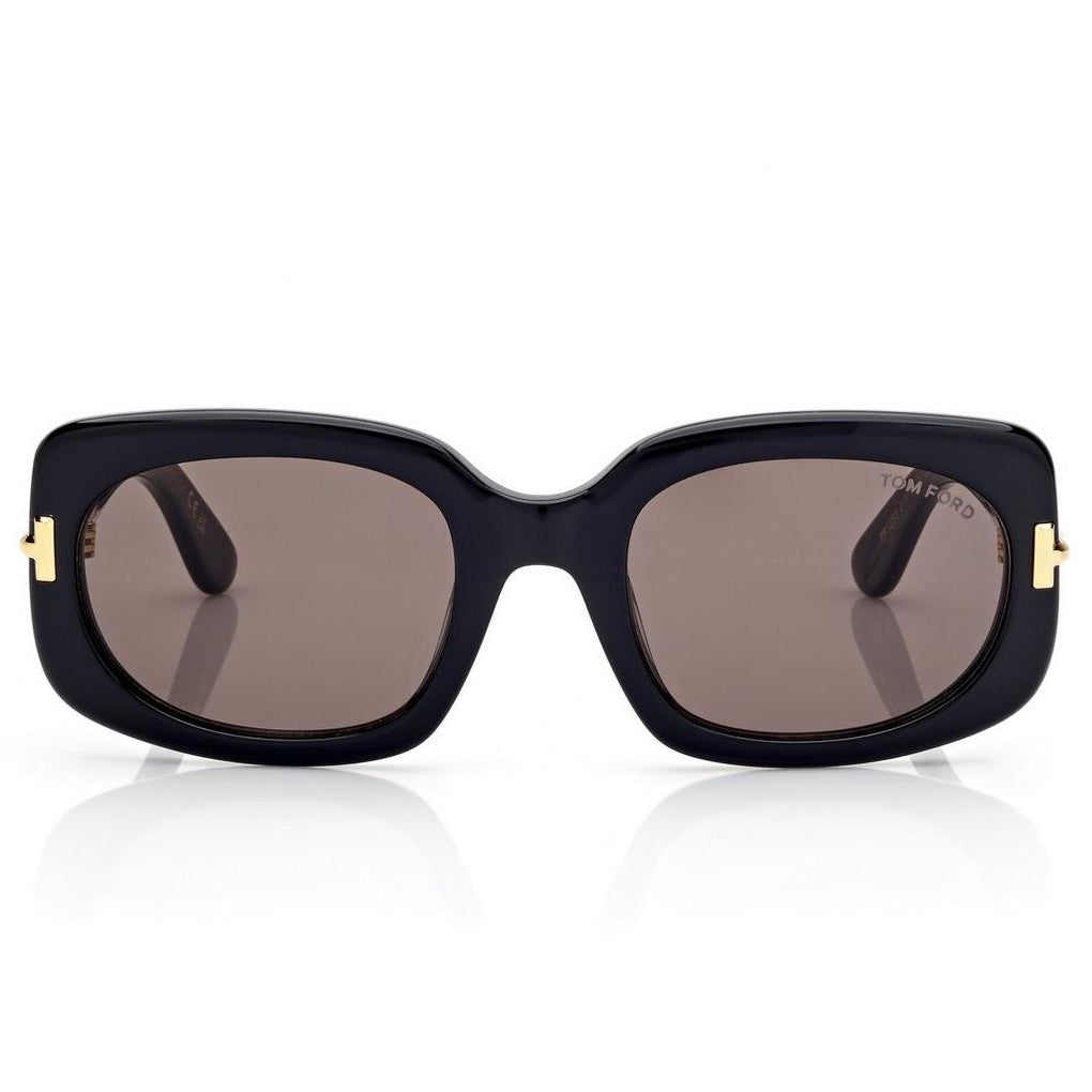 Tom Ford Women Rectangular Frame Shiny Dusty Black Sunglasses