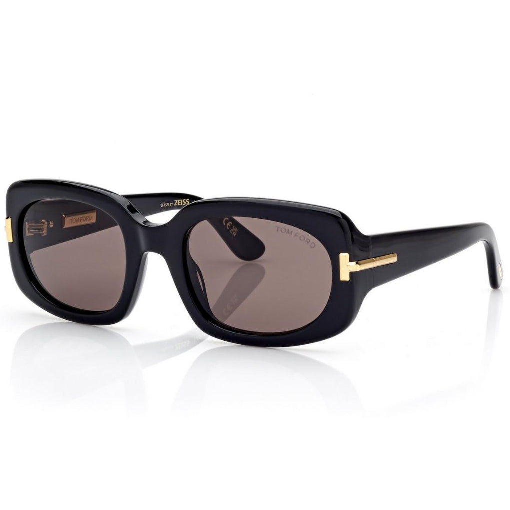 Tom Ford Women Rectangular Frame Shiny Dusty Black Sunglasses