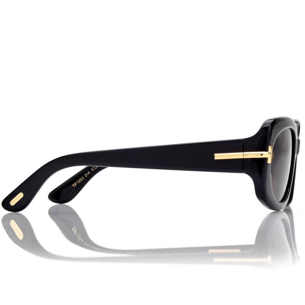 Tom Ford Women Rectangular Frame Shiny Dusty Black Sunglasses