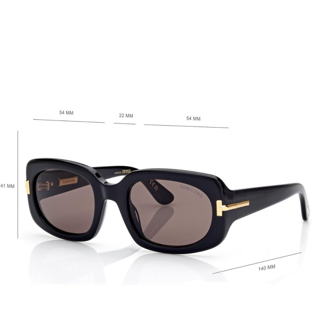 Tom Ford Women Rectangular Frame Shiny Dusty Black Sunglasses