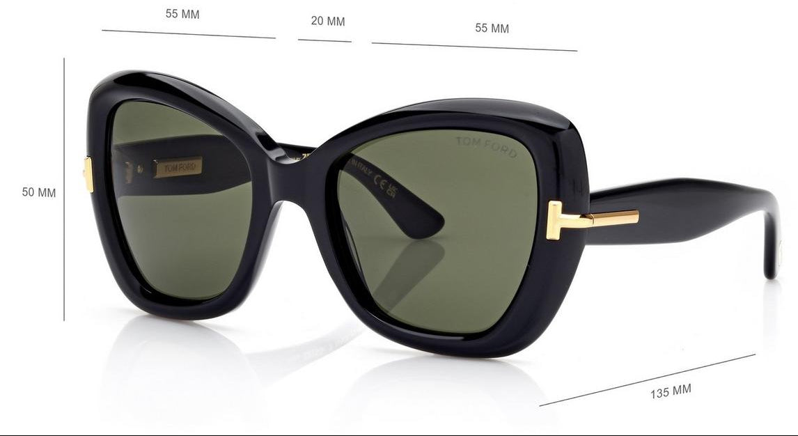 Tom Ford Women Butterfly Frame Shiny Black Sunglasses