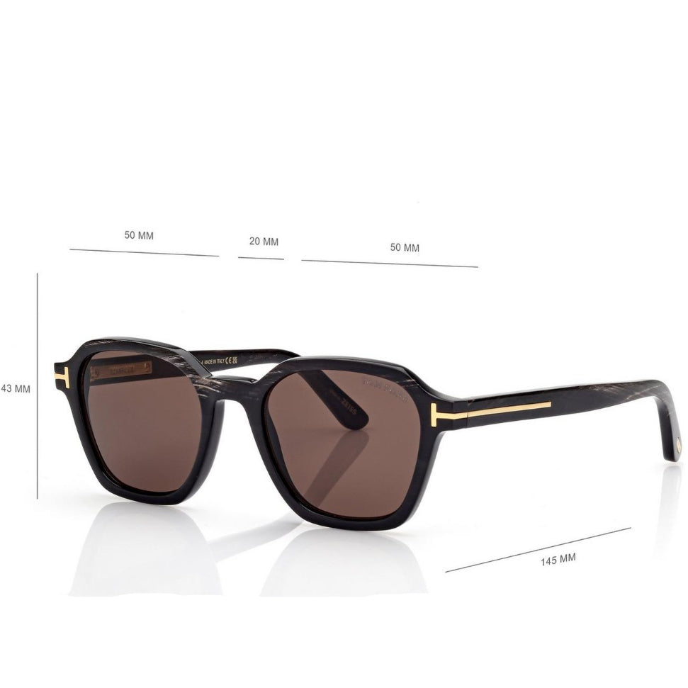 Tom Ford Men Geometric Frame Black Horn Sunglasse