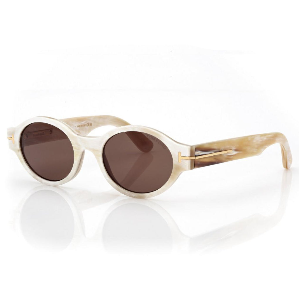 Tom Ford Men Round Frame Coloured Horn Sunglasse