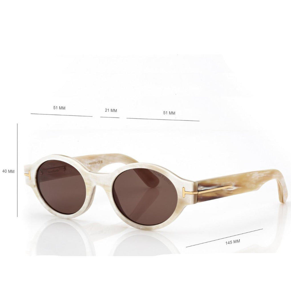 Tom Ford Men Round Frame Coloured Horn Sunglasse
