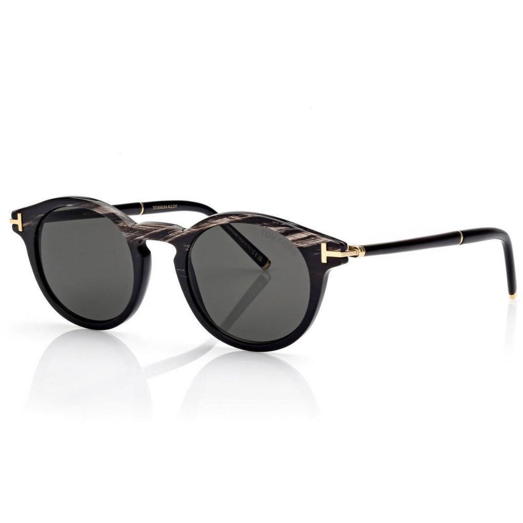 Tom Ford Men Round Frame Black Horn Sunglasse
