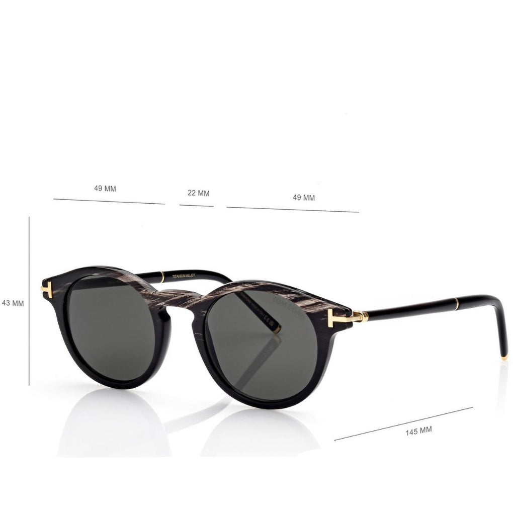 Tom Ford Men Round Frame Black Horn Sunglasse