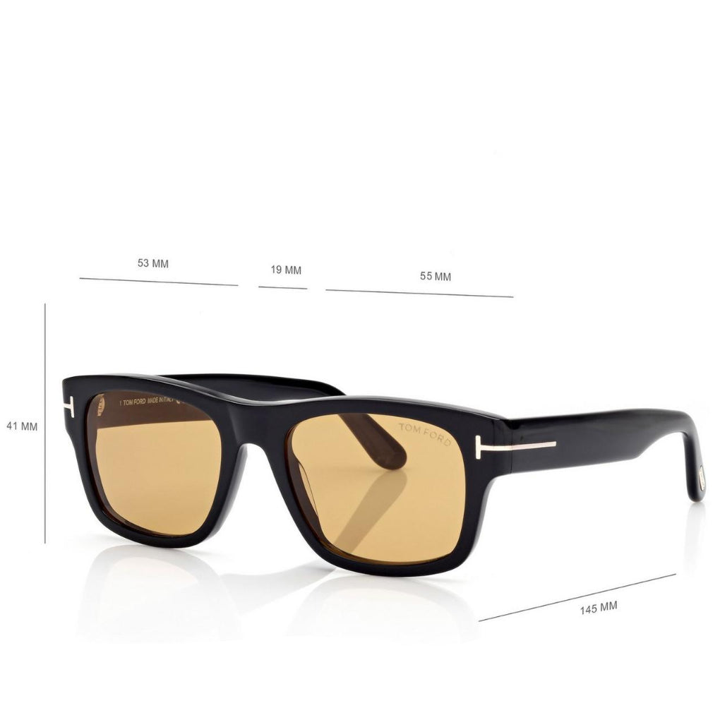Tom Ford Men Round Square Frame Shiny Smoky Black Sunglasse
