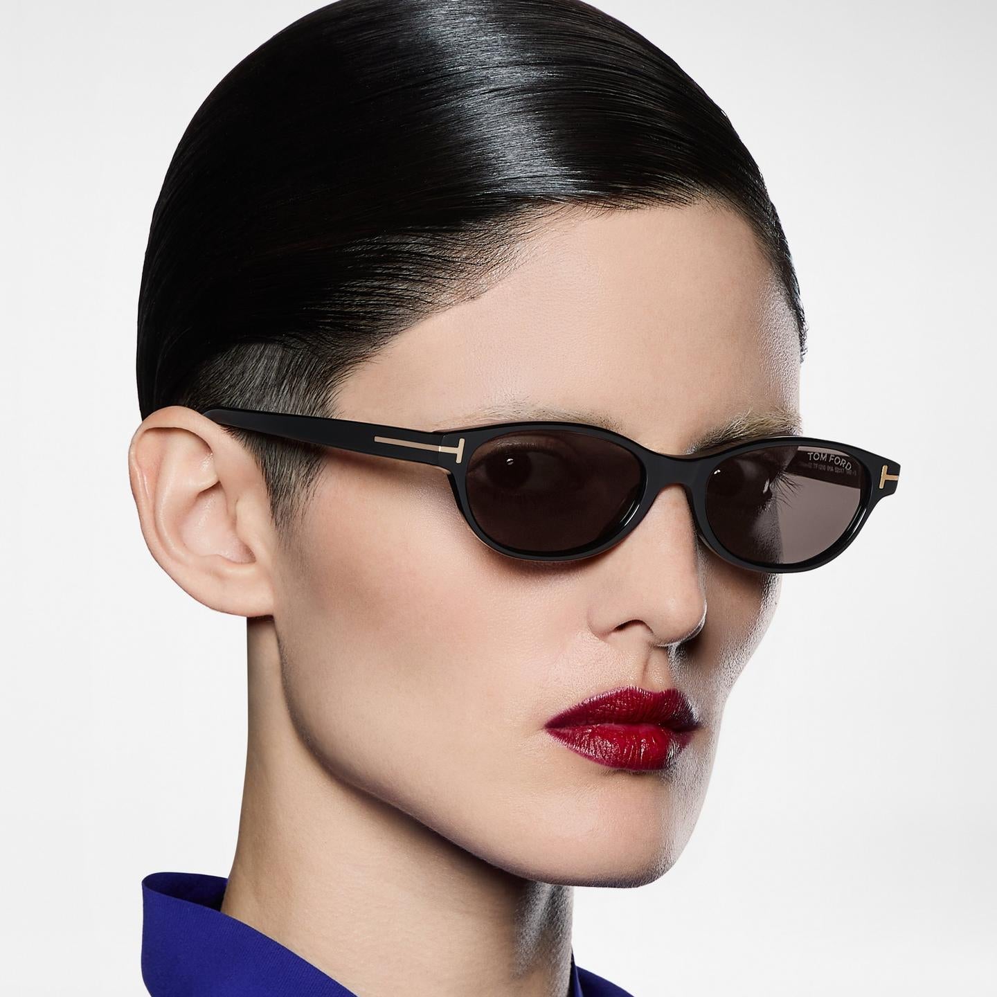 Tom Ford Women Oval Frame Matte Black Sunglasses