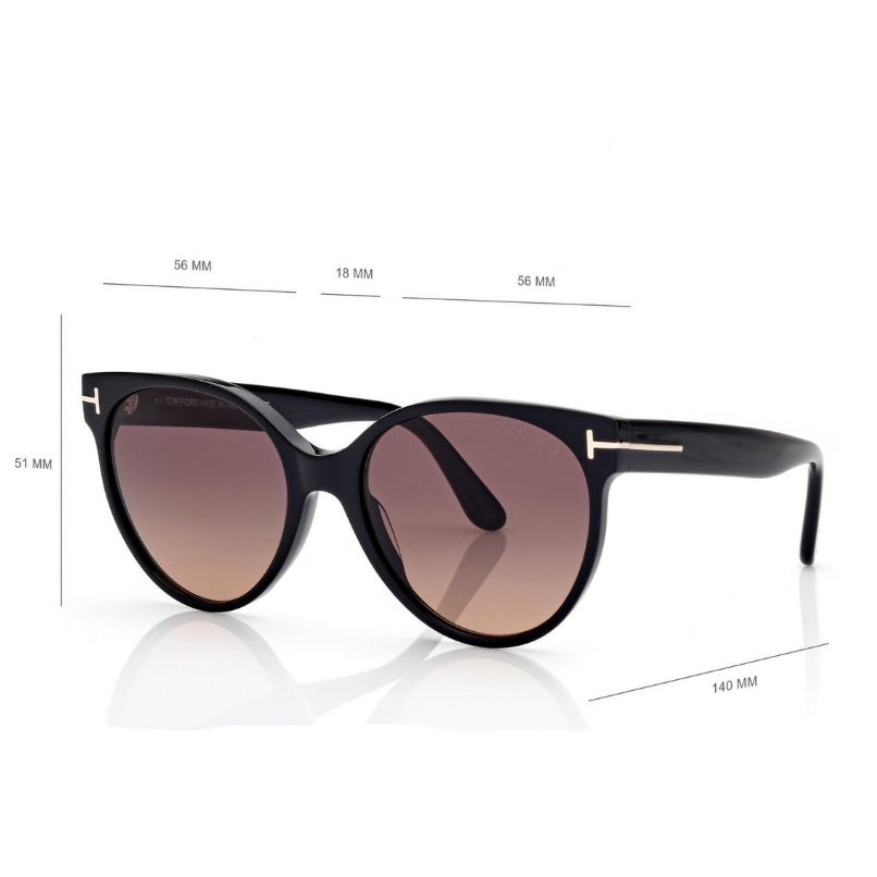 Tom Ford Women Round Frame Pitch Black Sunglasses