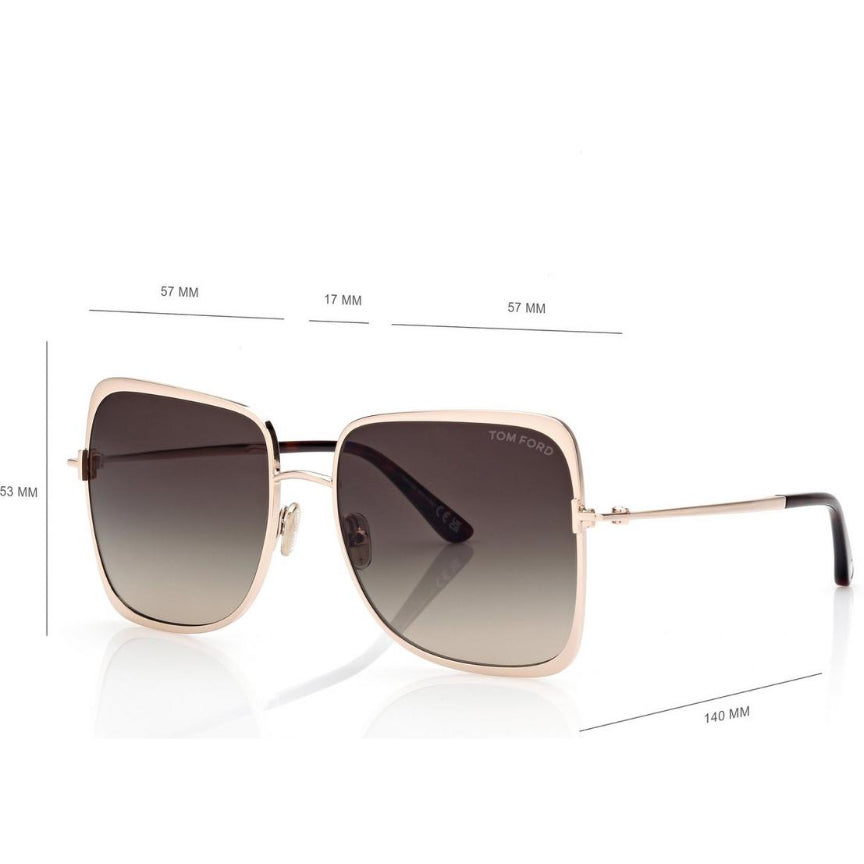 Tom Ford Women Square Frame Rode Gold Sunglasses