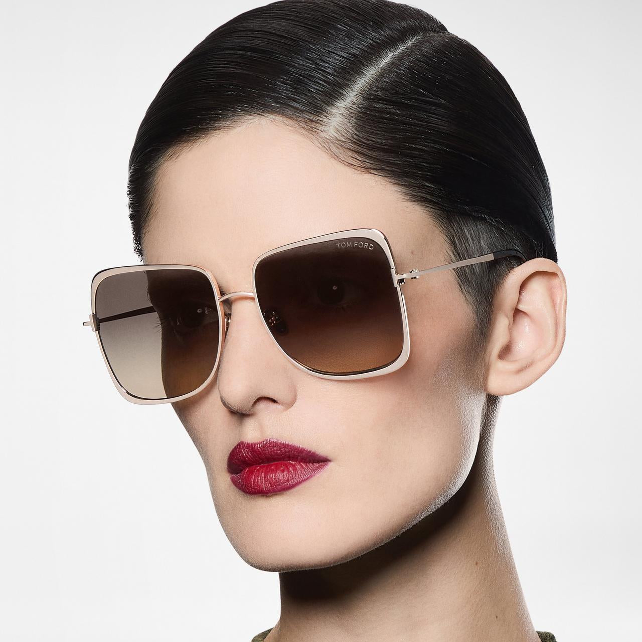 Tom Ford Women Square Frame Rode Gold Sunglasses