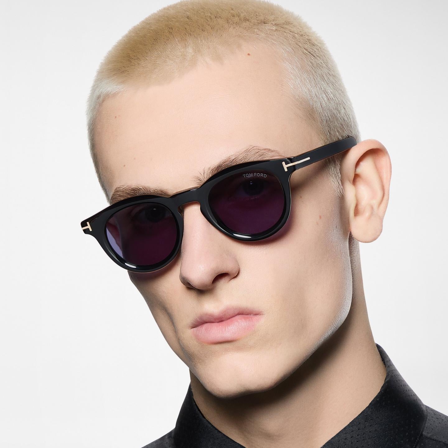 Tom Ford Men Pantos Round Frame Black Sunglasses