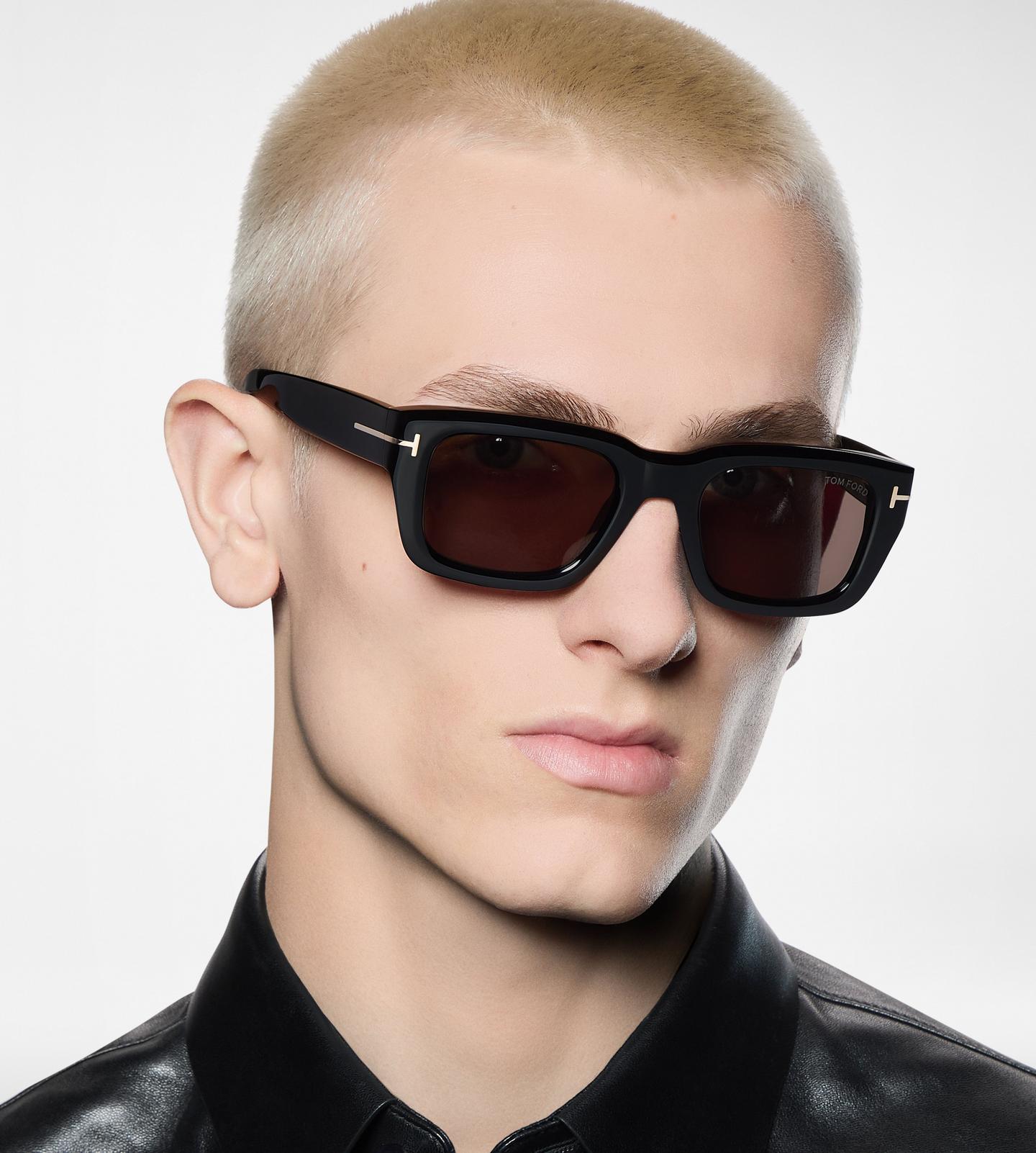 Tom Ford Men Sqaure Frame Dark Shiny Black Sunglasse