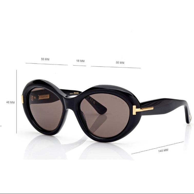 Tom Ford Women Oval Frame Onyx Black Sunglasses