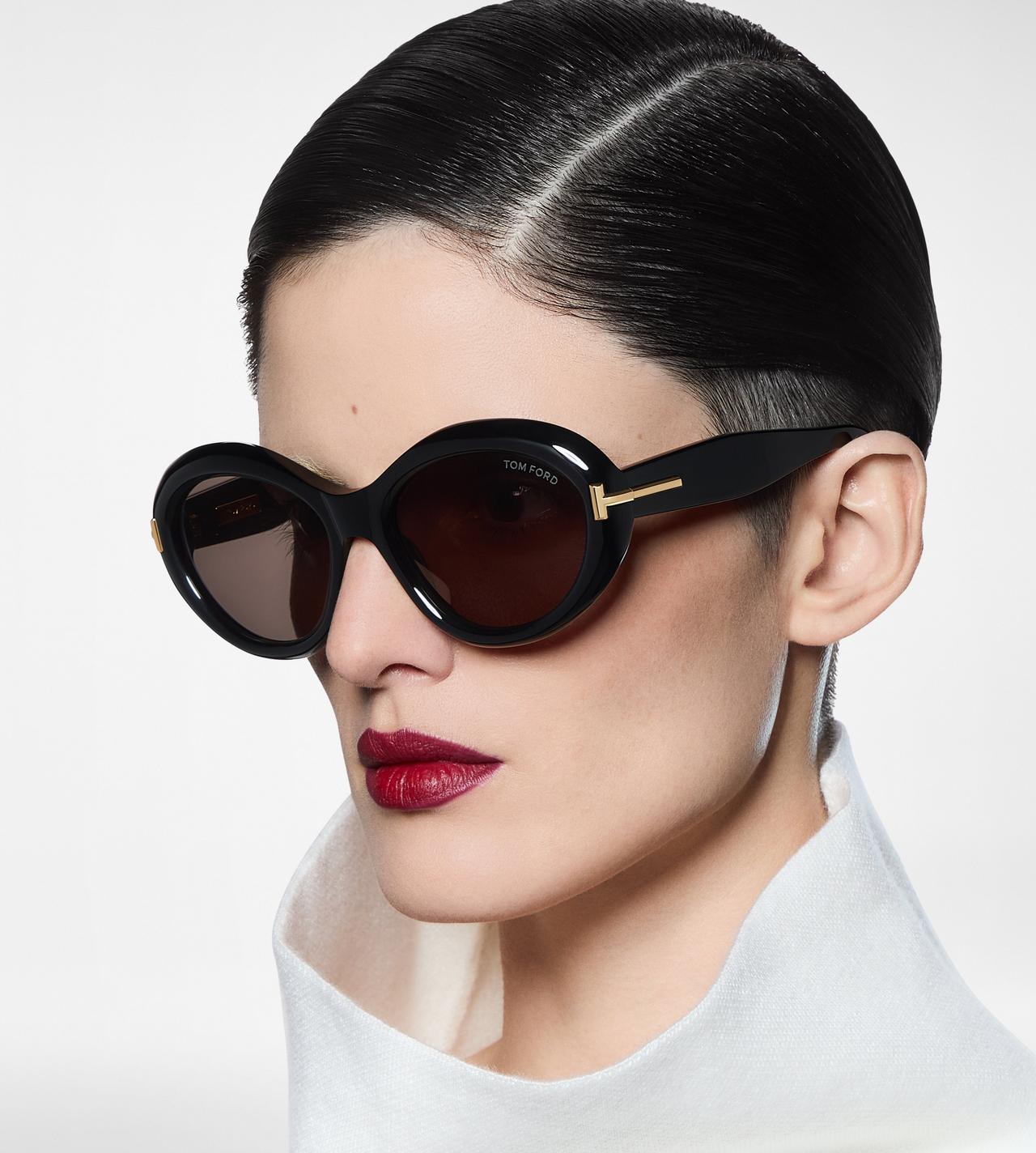 Tom Ford Women Oval Frame Onyx Black Sunglasses