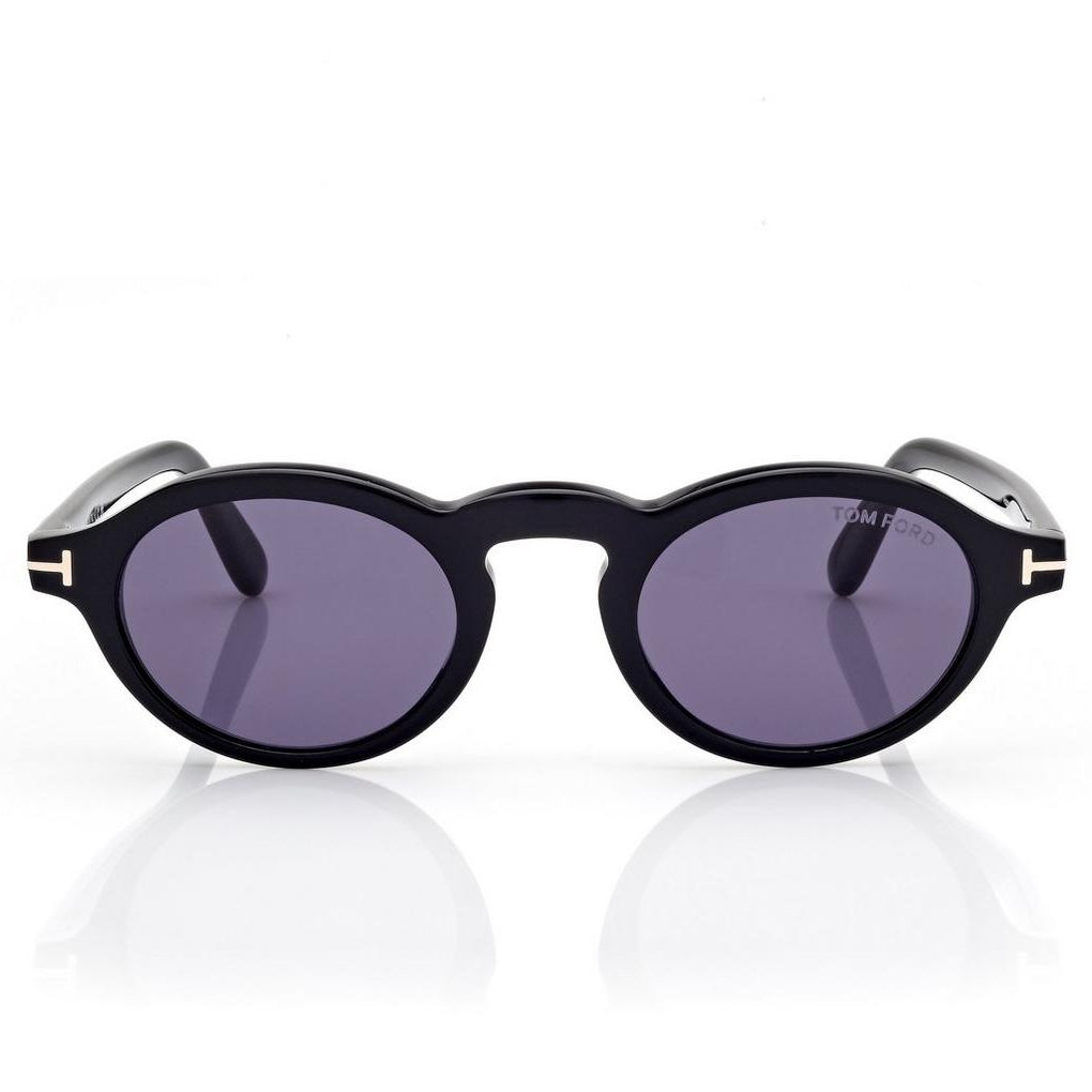 Tom Ford Women Oval Frame Shiny Matte Black Sunglasses
