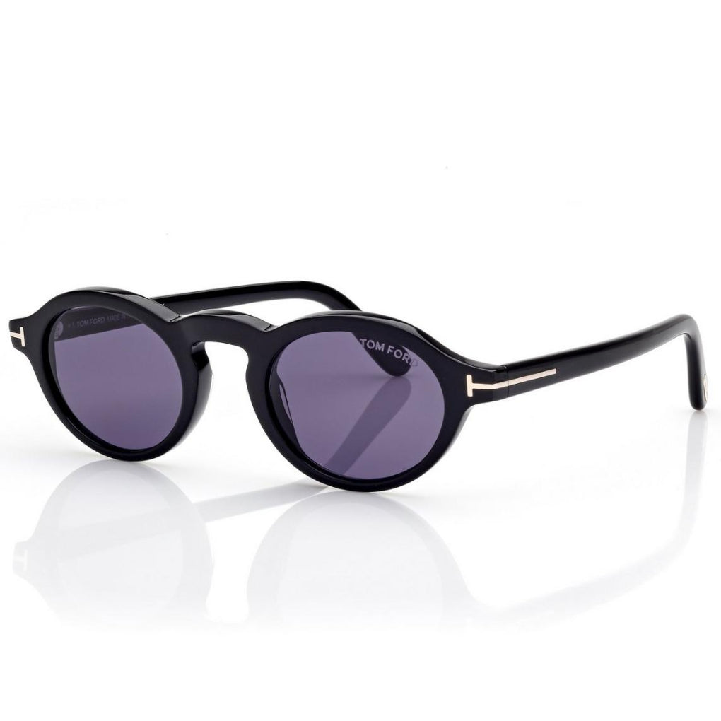 Tom Ford Women Oval Frame Shiny Matte Black Sunglasses