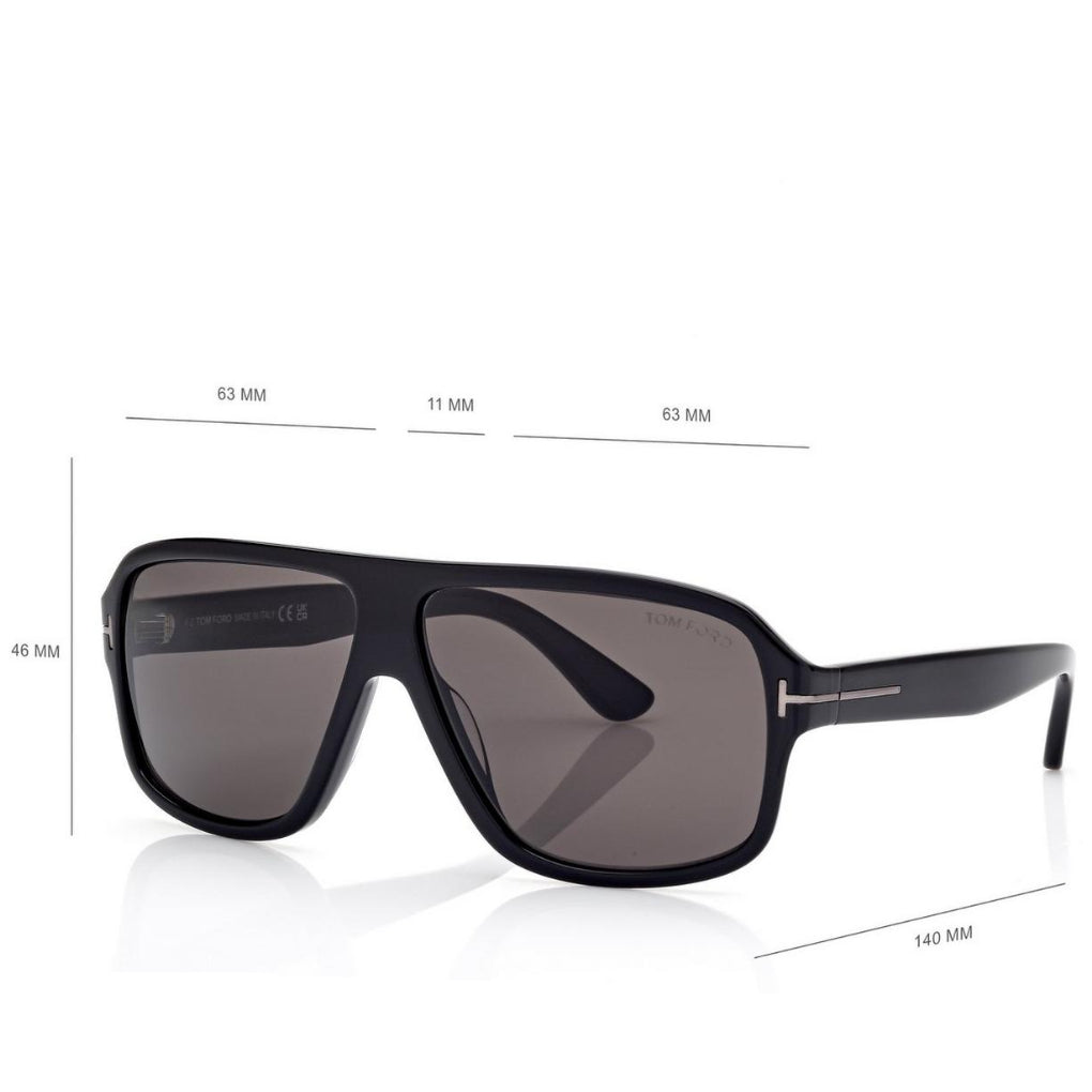 Tom Ford Men Pilot Frame Shiny Deep Black Sunglasse