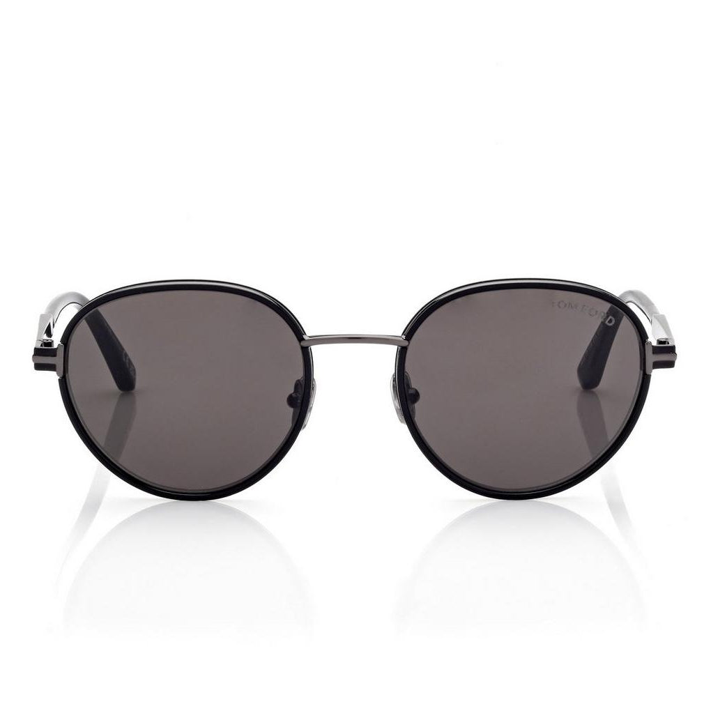 Tom Ford Women Round Frame Shiny Smoky Black Sunglasses