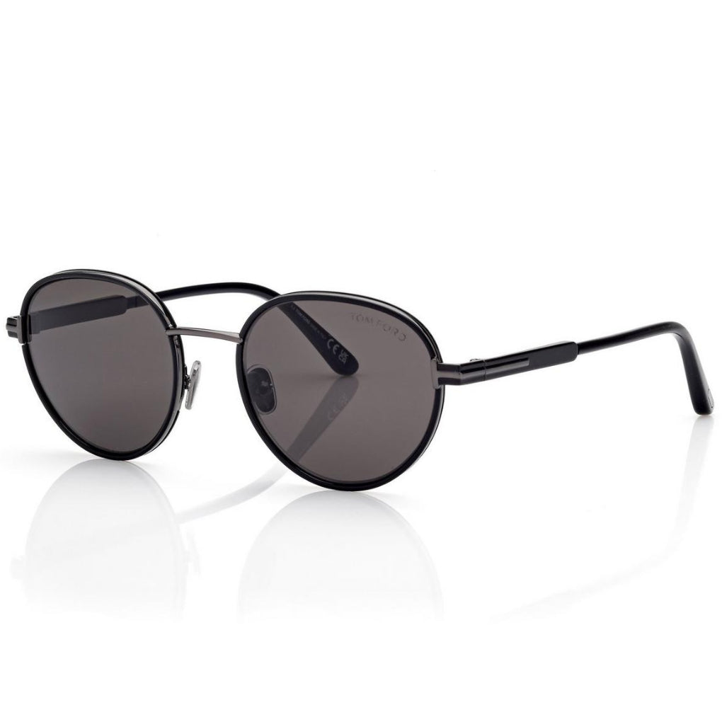 Tom Ford Women Round Frame Shiny Smoky Black Sunglasses