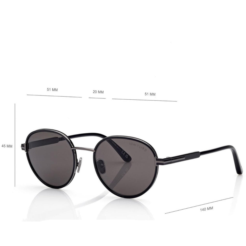 Tom Ford Women Round Frame Shiny Smoky Black Sunglasses