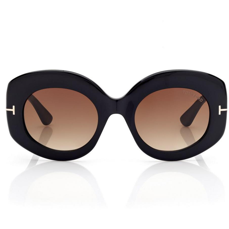 Tom Ford Women Oval Frame  Shiny Black Sunglasses
