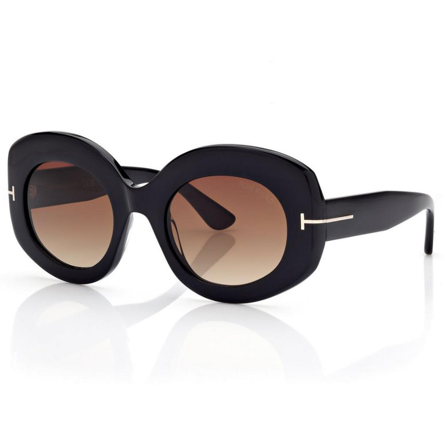 Tom Ford Women Oval Frame  Shiny Black Sunglasses