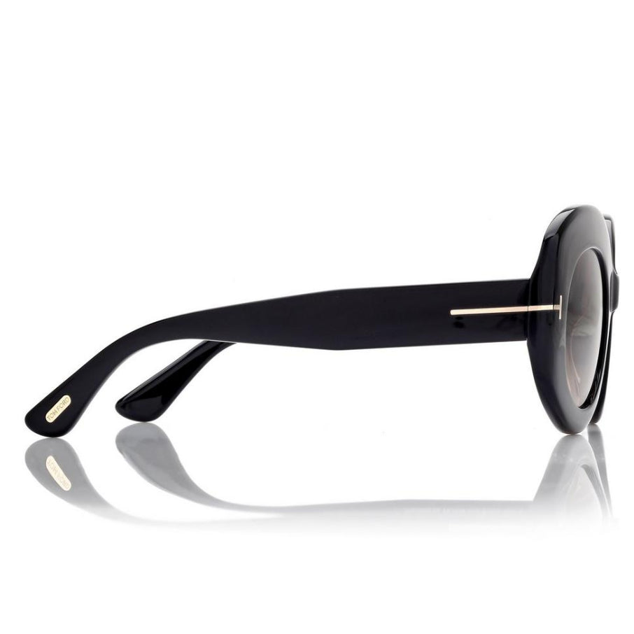 Tom Ford Women Oval Frame  Shiny Black Sunglasses