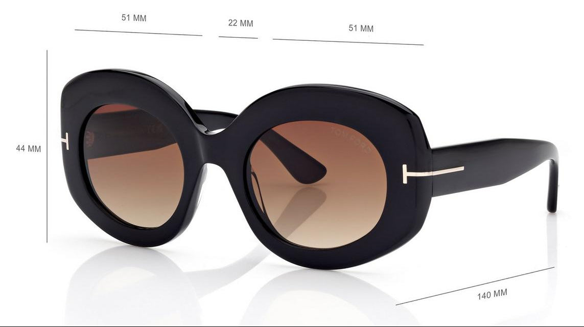 Tom Ford Women Oval Frame  Shiny Black Sunglasses