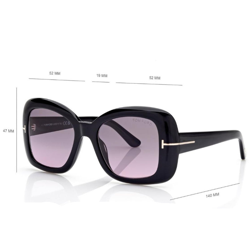 Tom Ford Women Square Frame Steel Black Sunglasses
