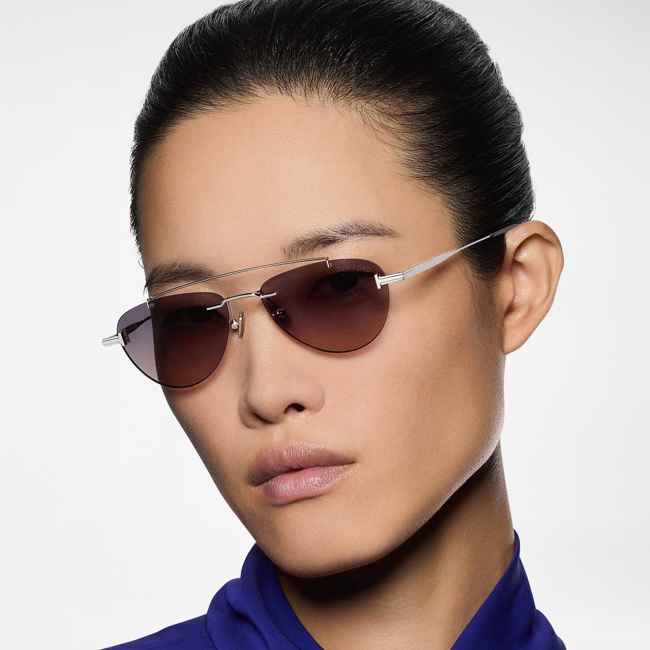 Tom Ford Women Navigator Frame Silver Sunglasses