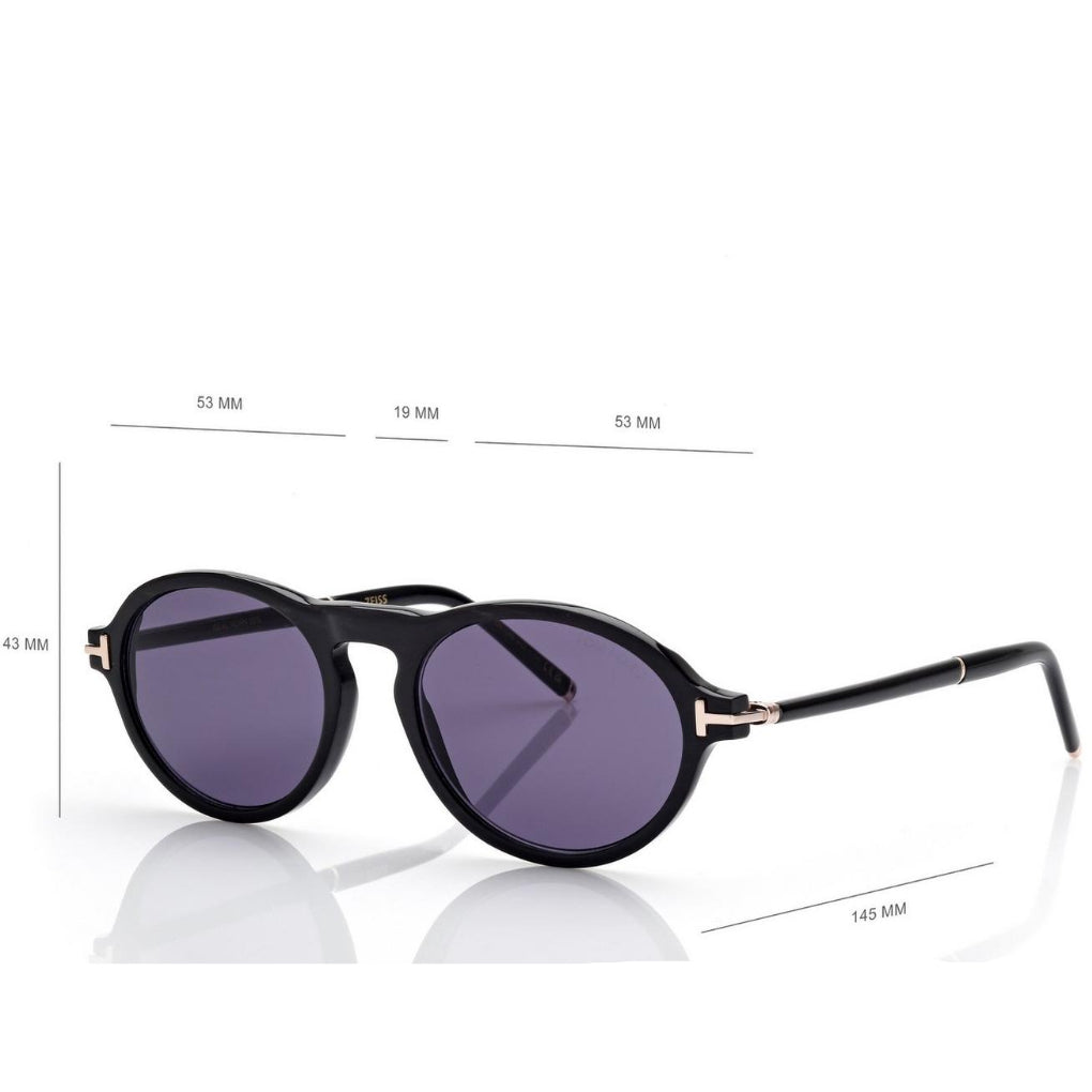 Tom Ford Men Round Frame Matt Black Sunglasse