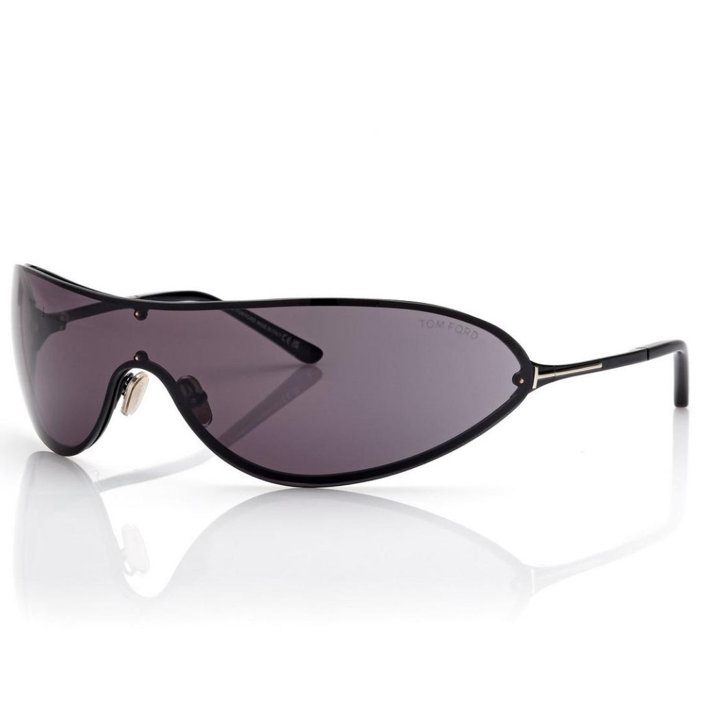 Tom Ford Women Mask Frame Shiny Smoky Black Sunglasses