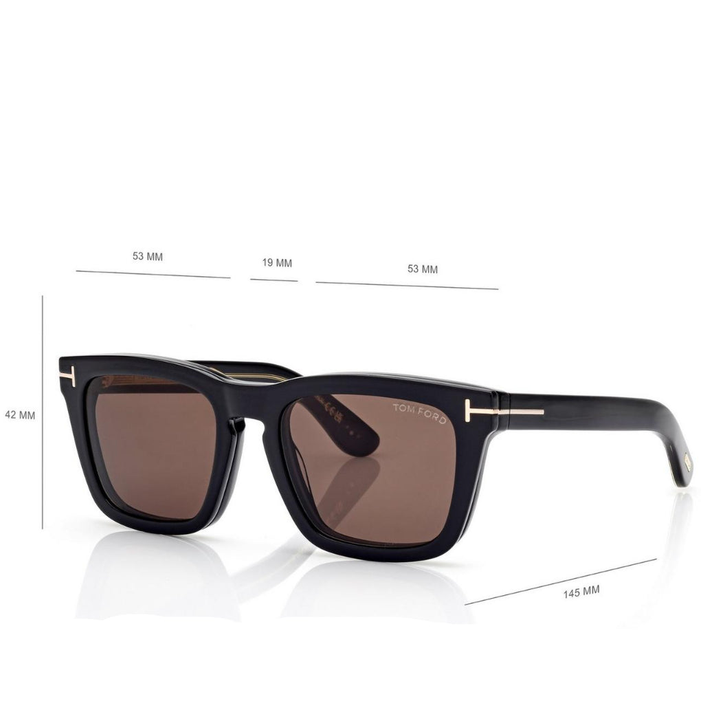 Tom Ford Men Sqaure Frame Shiny Soft Black Sunglasses