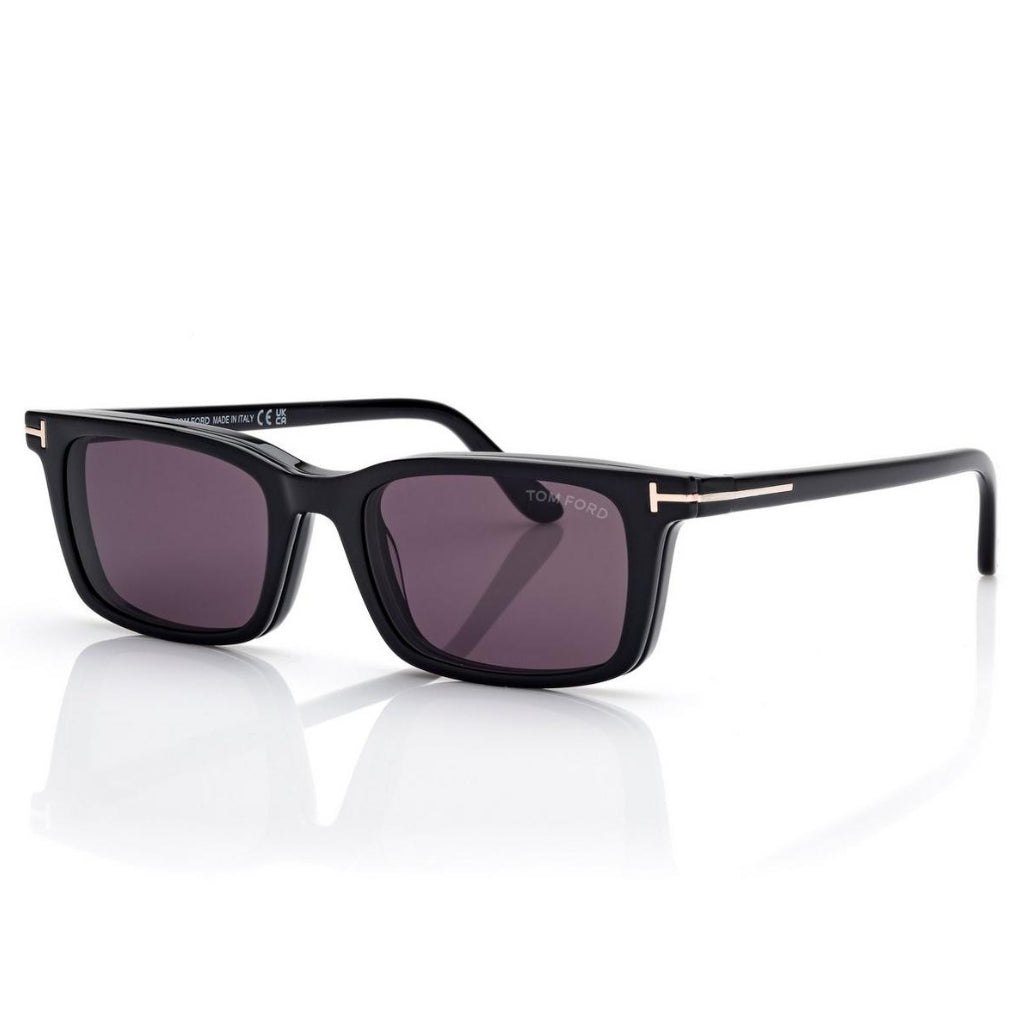 Tom Ford Men Rectangular Frame Shiny Black Sunglasse