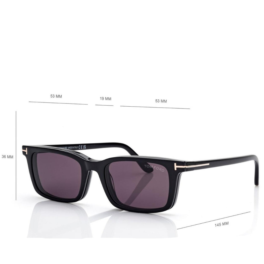 Tom Ford Men Rectangular Frame Shiny Black Sunglasse
