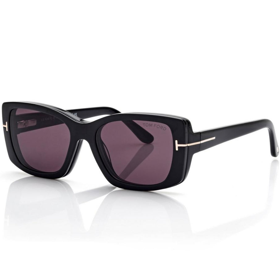 Tom Ford Women Rectangle Frame Matte Black Sunglasses