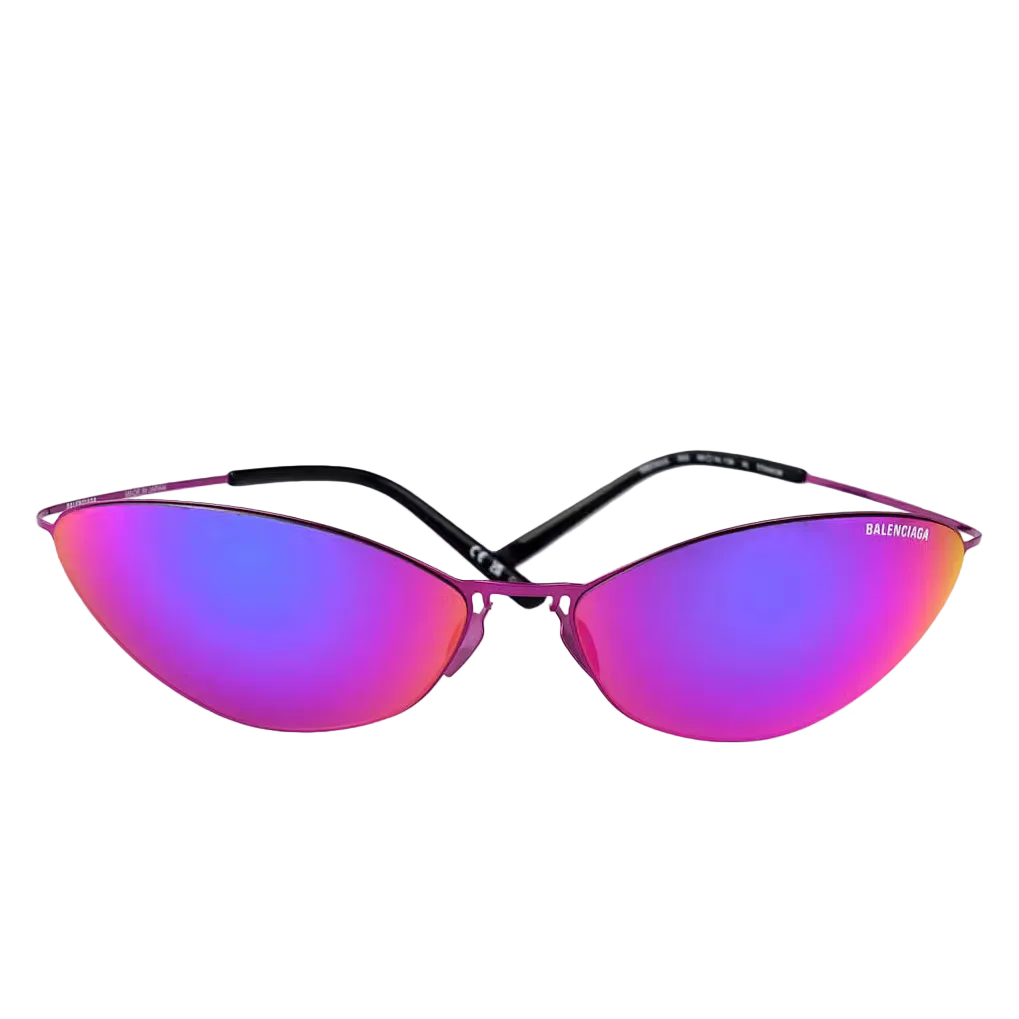 Balenciaga  Unisex Extreme BB0350S Metallic Pink Cat-Eye Purple-Pink Mirrored Sunglasses